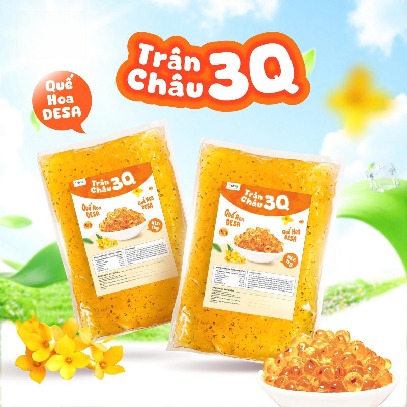 Trân Châu 3Q Desa Túi 1KG Vị Quế Hoa, Hương Dịu Thanh Topping Thơm Ngon Giòn Cho Trà Sữa Và Bánh