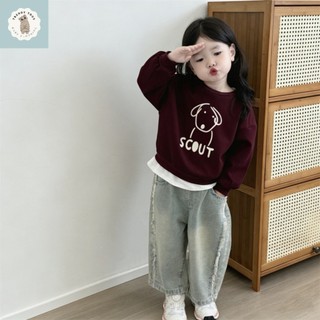 Áo nỉ cổ tròn mỏng, dáng rộng, thoải mái, in hình vẽ chú cún con dễ thương dành cho bé gái.