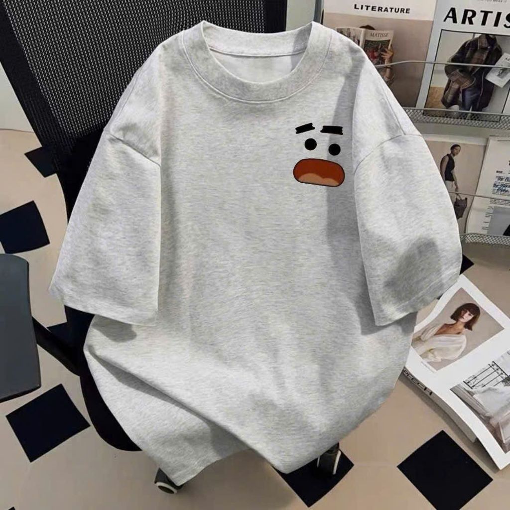 Áo phông unisex tay lỡ cotton su  free size-Hình MẶT BUỒN IN NGGUC