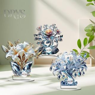 Acrylic 2D Pha Lê Lily Hoa Hồng Trang Trí Bàn, thích hợp cho cafe, trưng bày, khách, văn phòng, quà tặng mới