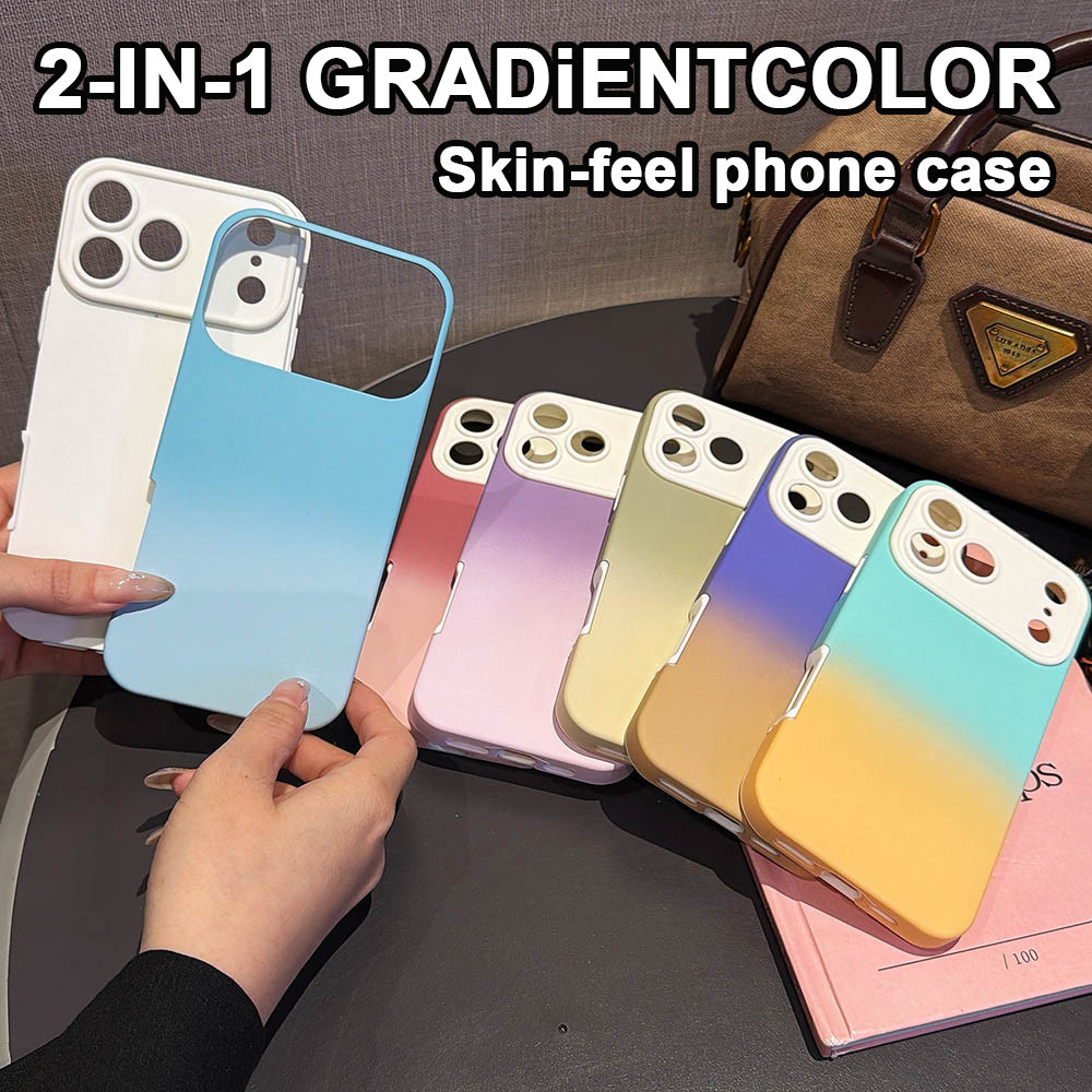 Ốp điện thoại họa tiết mờ màu Gradient 2 trong 1 cho IPhone 17 Pro Max 16 15 14 13 Vỏ bảo vệ chống sốc