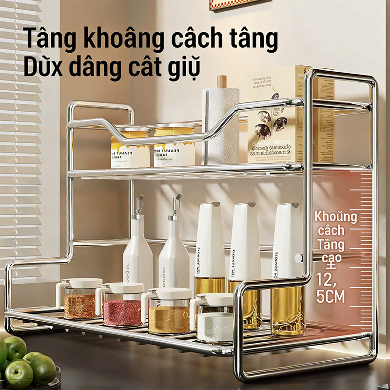 Kệ Để Đồ Đa Năng 2 Tầng Bằng Inox - Đựng Gia Vị & Dụng Cụ Bếp, Thiết Kế Thoáng, Dễ Lau Chùi, Giúp Gian Bếp Ngăn Nắp