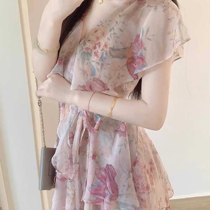 Váy Hoa Nhí Nàng Thơ Dáng Xòe Phối Bèo - Đầm Tiểu Thư Đi Tiệc Xinh Lung Linh