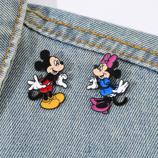 2 Cái / bộ Dễ Thương Mickey & Minnie Kim Loại Men Chân Hợp Kim Huy Hiệu Ba Lô Trâm Cài