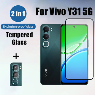 Kính cường lực bảo vệ màn hình Vivo Y31 2 trong 1 cho Vivo Y31d Y39 Y29s Y29 Y19s Y38 Y28 Y18 Y04 Y03 Y27 Y27s Y17s Y36 4G 5G Phim bảo vệ kính chống va đập & Phim ống kính máy ảnh