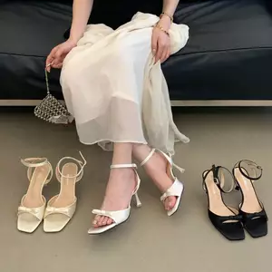 TT Nơ Cao Gót Giày Sandal Dép Mở Ngón Chân Nữ Mùa Hè 2026 Phong Cách Mới Nơ Gót Giày Đế Bằng
