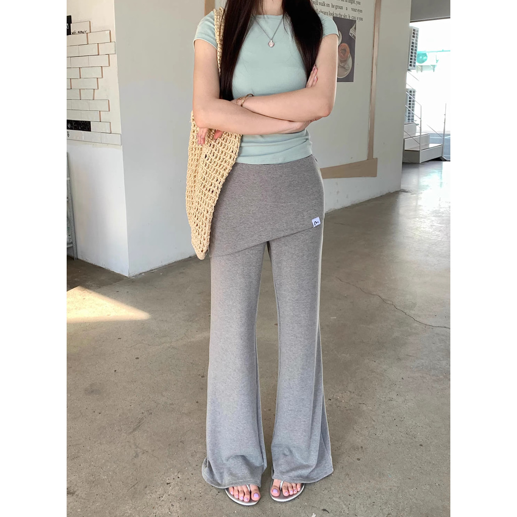 SUXI Quần loe dáng rộng mềm mại màu đơn sắc cho nữ mùa hè 260408
