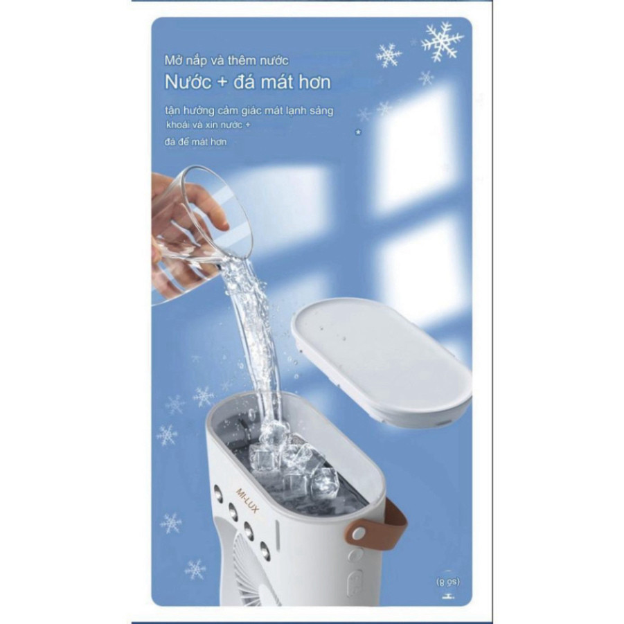 Quạt Điều Hòa Tích Điện 2 Tầng Để Bàn Phun Sương 3 Tốc Độ Gió Tích Hợp Đèn Led Có Remote Tiện Lợi