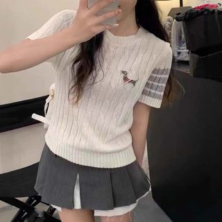 Nova-Áo Cổ Tròn Đan Thừng Thêu Cún,Phối Sọc Tay Hàng QC 4 Màu