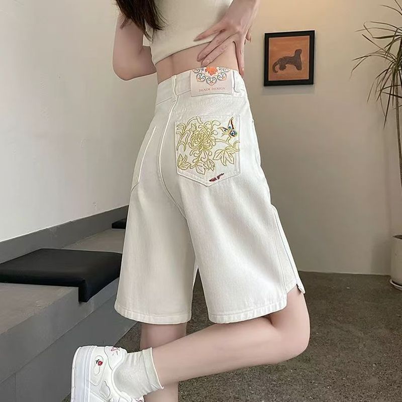 Quần Short Denim Phong Cách Trung Hoa Cho Nữ - Màu Trắng, Mùa Hè 2026