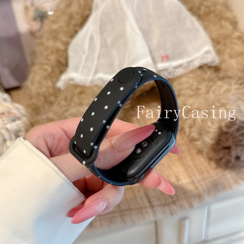 Ngôi Sao In Hình Dây Đeo Silicon Cho Xiaomi Mi Band 10 9 8 Dây Đeo NFC Vòng Tay Pulseira Cho Xiaomi Band 9 Phụ Kiện Thể Thao