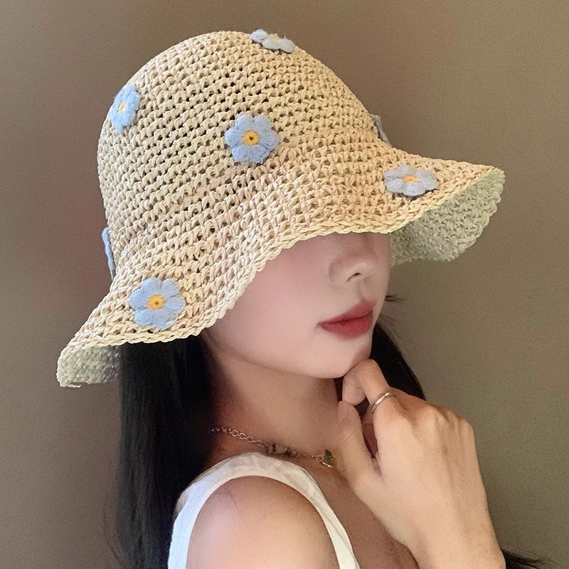 Mũ Ống Hút Hoa Nữ Dệt Kim, Có Thể Gập Lại, Phù Hợp Cho Kỳ Nghỉ Biển