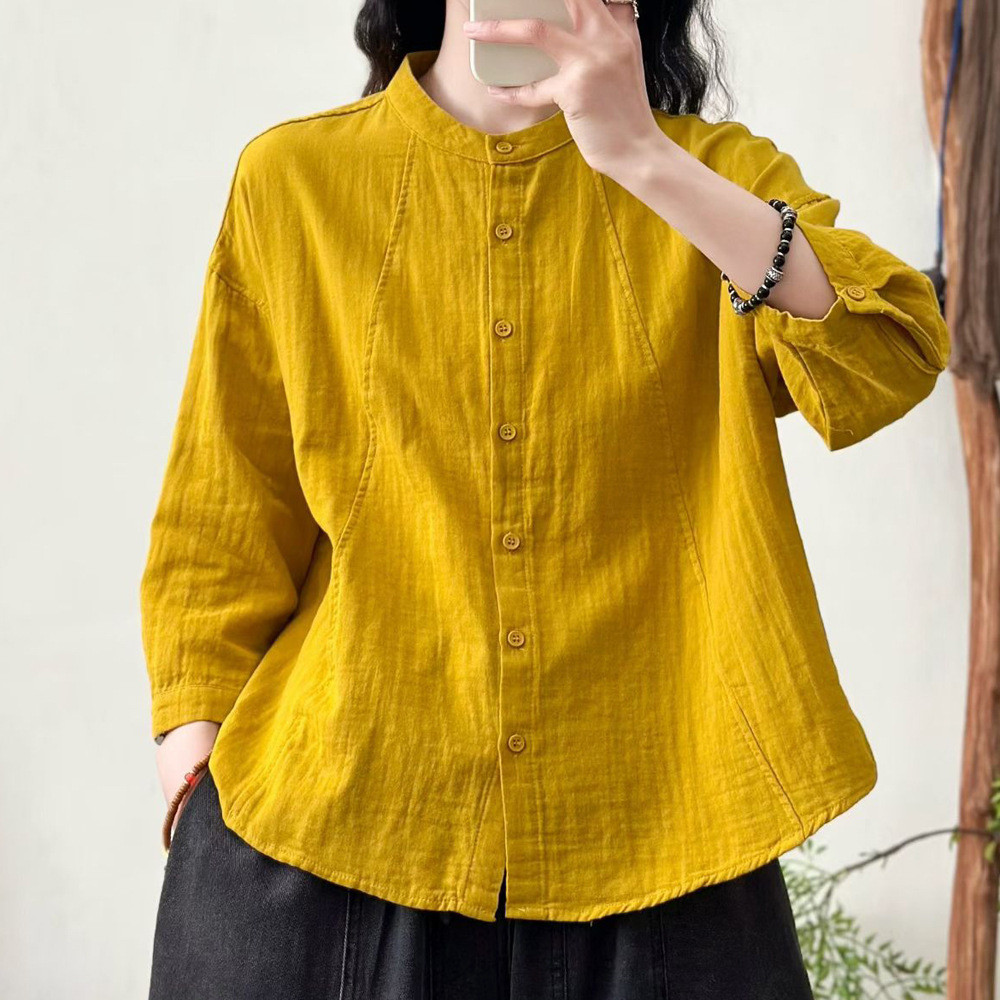Sẵn sàng - Áo sơ mi nữ sợi cotton thiết kế đơn giản, size đa dạng