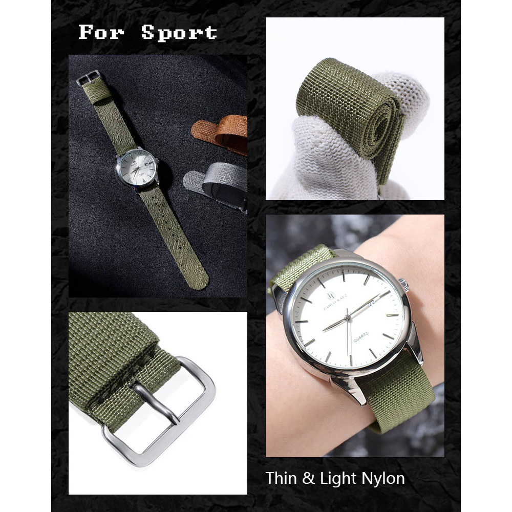 Dây đeo đồng hồ NATO nylon mỏng 20-22mm, dệt một vòng đơn, mềm, thể thao đa năng, cho nam nữ – nâu, đen, xanh, xám