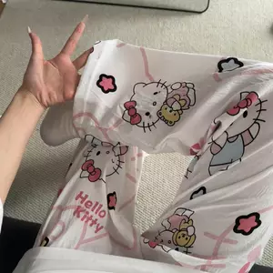 Shop KT Cat Pyjama Quần Nữ Hoạt Hình Size Lớn Đi Bộ Quần Cong Có Thể Mặc Bên Ngoài Thoải Mái Nhà Quần Thường Ngày