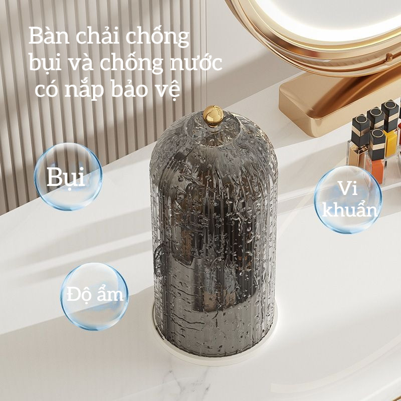 Hộp Đựng Cọ Trang Điểm Xoay 360° - Có Nắp Chống Bụi, Đế Xoay, Sắp Xếp Cọ & Mỹ Phẩm Gọn Gàng