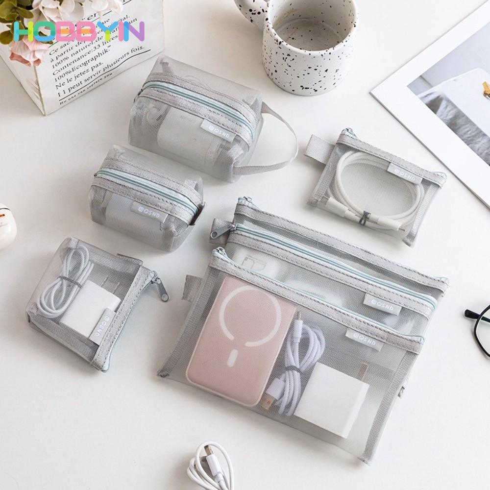 Túi lưu trữ lưới HOBBYIN, Túi lưu trữ trong suốt hình vuông thoáng khí, Túi đựng mỹ phẩm nhẹ Nylon bền bỉ Tổ chức văn phòng