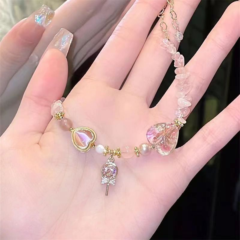 Đáy chuyền và vòng tay nữ hạt trái tim màu hồng pastel - Thiết kế tối giản