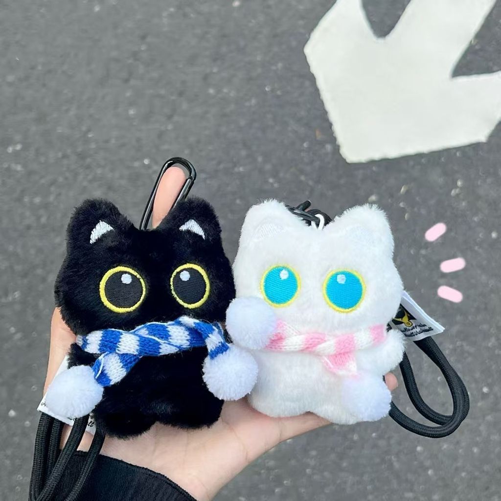 Cặp đôi mèo con móc khóa phong cách học sinh, dây chuyền nhỏ đáng yêu, 26.3 cm