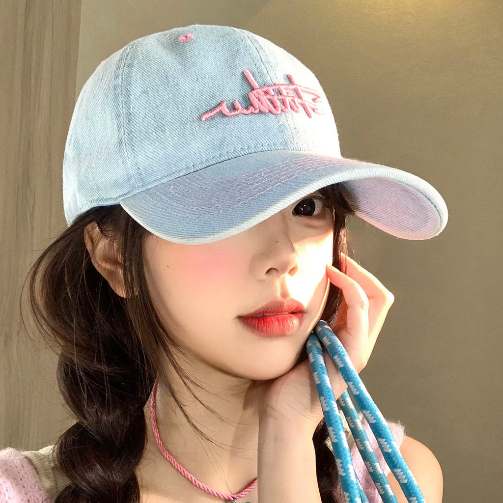 Mũ Bóng Chày Denim Nữ Thêu Rửa, Phong Cách Retro, Rộng Vành Giúp Mặt Nhỏ Hơn