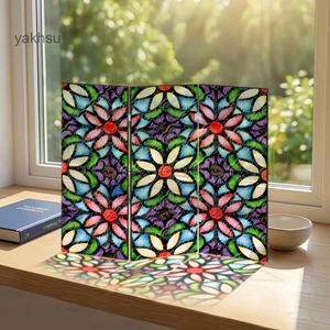 Thai| Màn hình gập trang trí Mini Bộ chia Acrylic 3 ngăn có hiệu ứng kính màu – Trang trí máy tính để bàn cho phòng gia đình Phòng ngủ Phòng văn phòng Trang trí bàn nhỏ gọn sành điệu