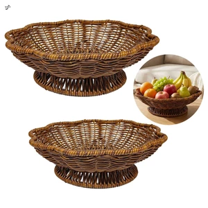 Cánh hoa tròn Dệt mây Giỏ trái cây Nhà bếp Khay đựng đồ ăn nhẹ
