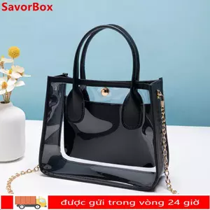 Túi xách thạch trong suốt SAVORBOX, Túi đeo chéo dây chuyền phổ biến đa năng, Túi xách nữ thời trang Túi nhựa PVC