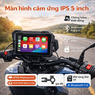 Màn hình CarPlay xe máy 5 inch IPS cảm ứng, màn hình dẫn đường GPS Bluetooth chống nước IP67