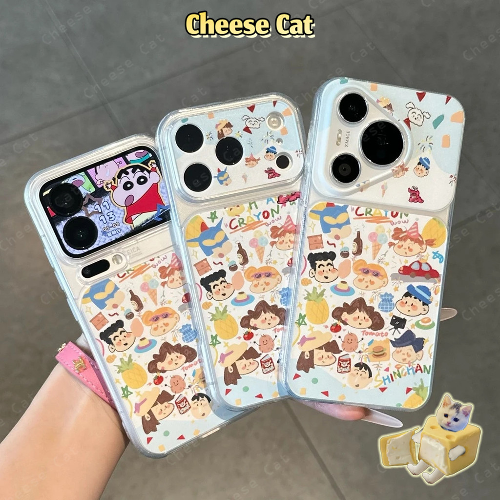 Shin Cửa Sổ Lớn 17 Pro Max Hoạt Hình Dễ Thương Bao Da Điện Thoại Cho iPhone 14 15 16 11 12 13 Pro Max XR Xs Max