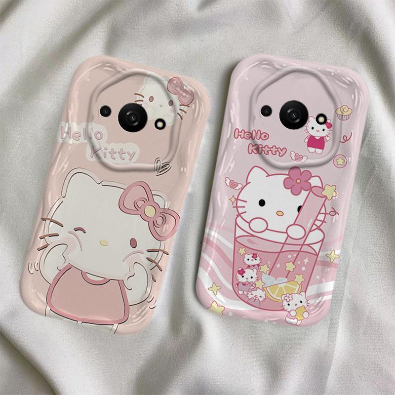 Vỏ Cho Redmi A3 Redmi A3X POCO C61 Vỏ Kem Hoạt Hình Cặp Đôi Mèo Mềm TPU 3D Sóng Silicon Vỏ Điện Thoại