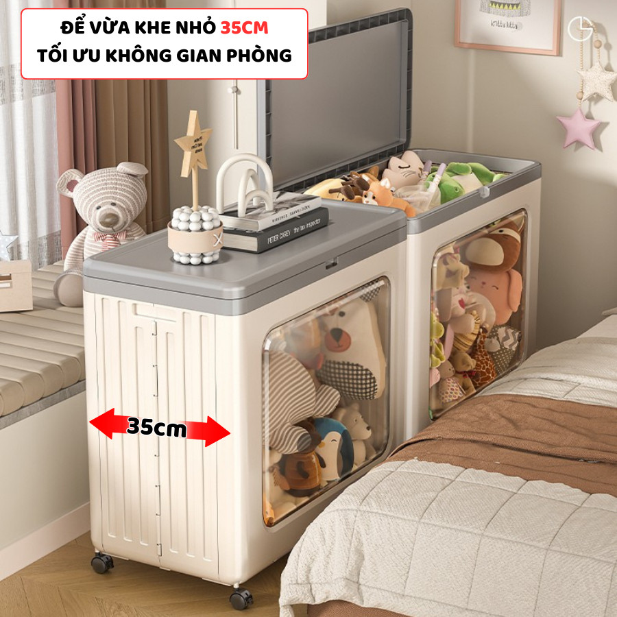 Thùng Đựng Đồ Chơi Gấp Gọn ENODA HOME, Hộp Nhựa Có Nắp Lật Cửa Trong Suốt Đựng Đồ Chơi Gấu Bông Có Bánh Xe Q431