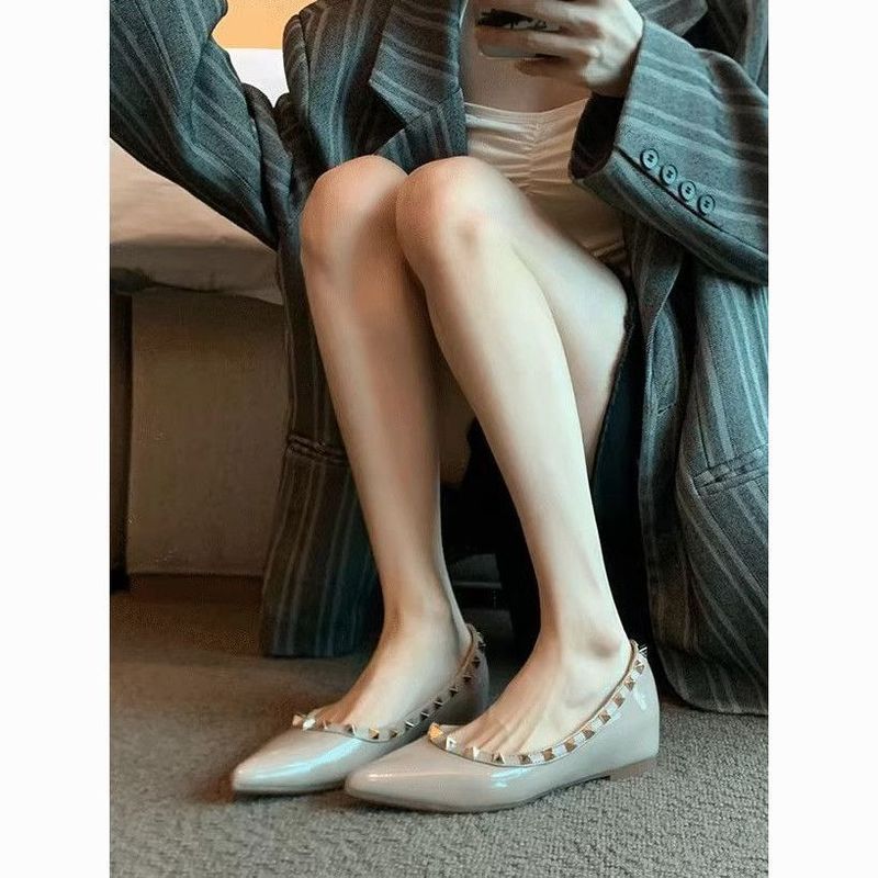 【✨Spot】Giày bệt nữ Màu nude Thanh lịch Phong cách Pháp Mũi nhọn Đế êm Đế nâng cao 3.5cm Giày nữ