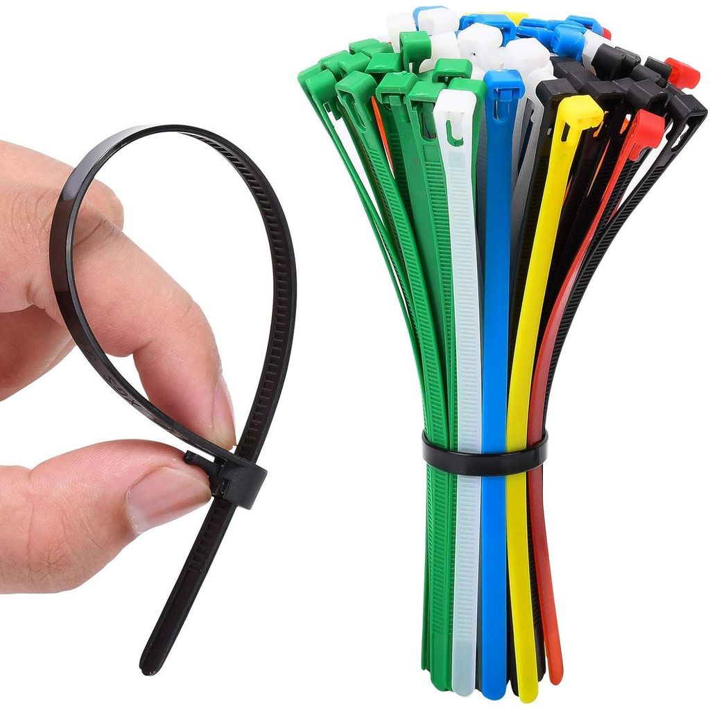 [ Bộ 100 Dây Mix Màu ] Dây Rút Có Thể Tháo Mở Tái Sử Dụng, Dây Buộc Cáp Bằng Nhựa PVC Có Khóa Chỉnh