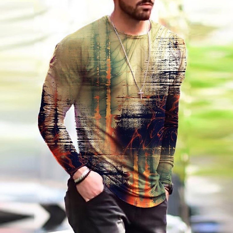 Áo thun nam thiết kế Tie-Dye 3D - Dài tay đổi màu, trendy cho mùa thu