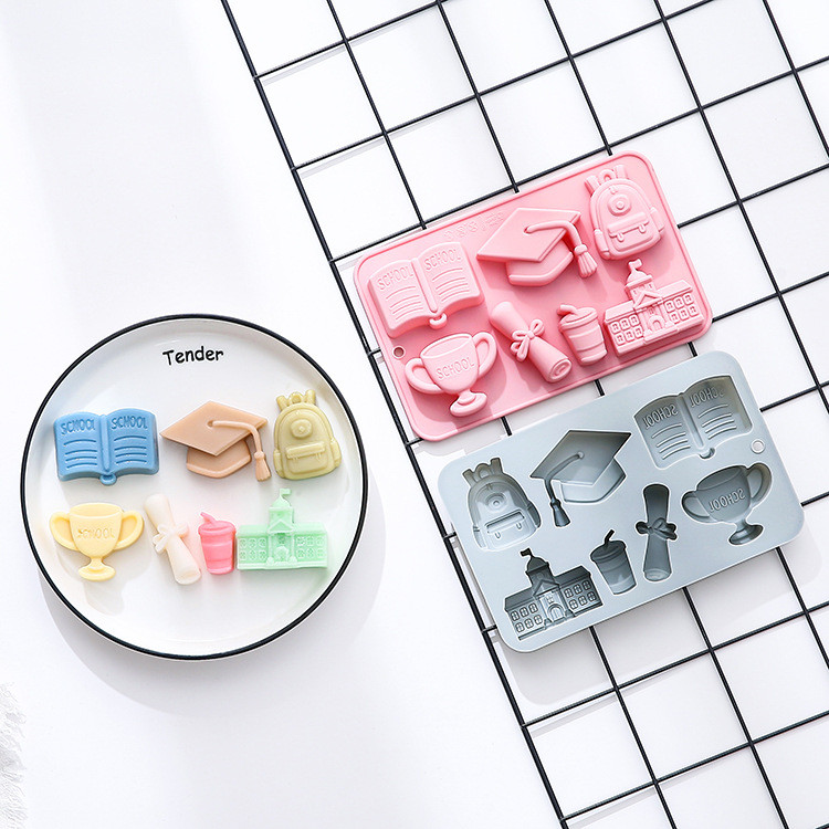 Túi Đi Học 7 Khoang Giảng Dạy Xây Dựng Cúp Chủ Đề Học Viện Khuôn Silicon Mousse Bánh Trang Trí Khuôn Socola