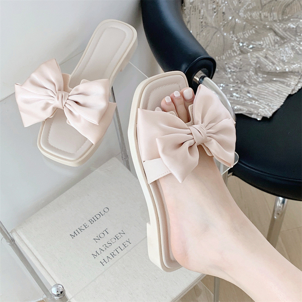 XIXITIAO Dép Flat Mùa Hè Mặc Ngoài Thời Trang Thường Ngày Nơ Nữ