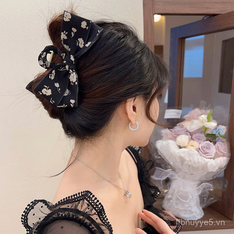 Kẹp tóc cá mập retro với nơ lớn - Phù hợp cho nữ