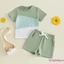 Bộ trang phục mùa hè cho bé trai mới biết đi Áo ngắn tay màu tương phản + Quần Short Bộ 2 chiếc