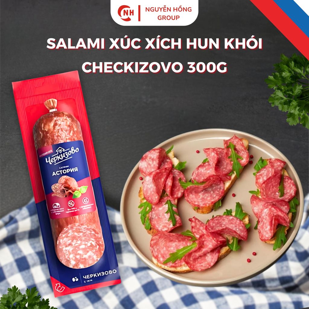 Salami xúc xích hun khói Checkizovo 300g, Salami giò hun khói nhập khẩu Nga, Nguyễn Hồng Heo