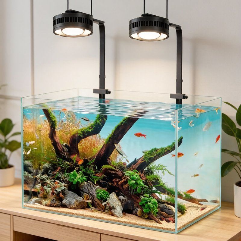 Đèn Bể Cá Tròn LED COB ánh sáng tự nhiên nịnh màu cá tạo hiệu ứng sóng nước chân kẹp chống gỉ