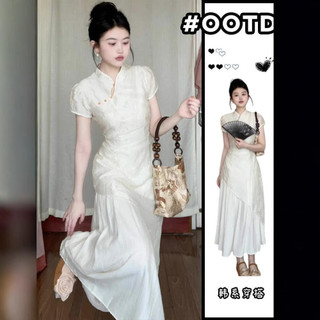 Váy Liền Sườn Xám Kiểu Trung Hoa Phong Cách Dịu Dàng Kiểu Pháp, Váy Thanh Lịch Cho Nữ mùa Hè