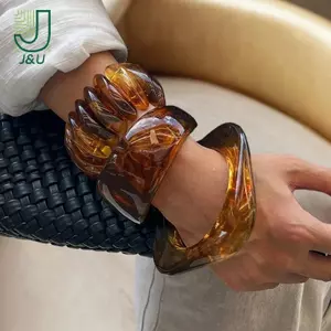 Lắc Tay Acrylic Nâu Cho Nữ - Xu Hướng Mới Vintage Hình Học, Quyến Rũ Và Thời Trang