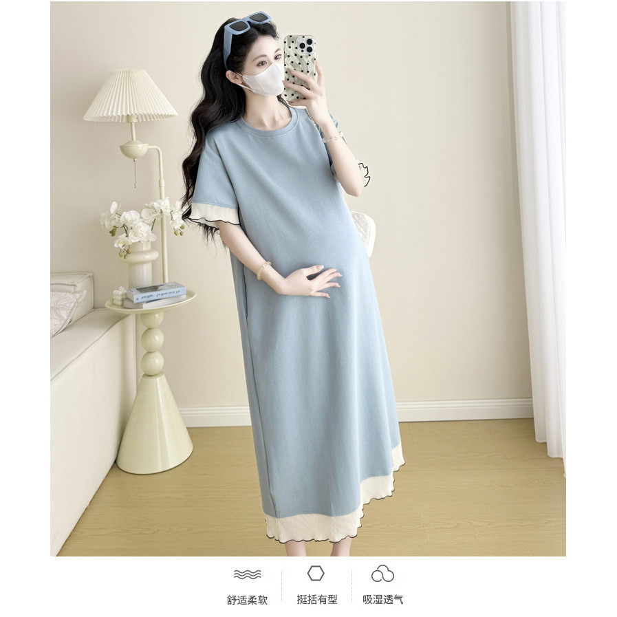 Váy bà bầu mùa xuân hè ngắn tay dài dáng rộng