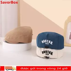 Mũ nồi SAVORBOX, Mũ lưỡi vịt thoáng khí thêu chữ, Mũ lưỡi có thể điều chỉnh dây rút màu trơn cho trẻ em