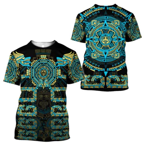 Áo thun nam mùa hè với thiết kế 3D Aztec và họa tiết hình xăm, cổ tròn, ngắn tay, phù hợp cho thời trang hàng ngày.