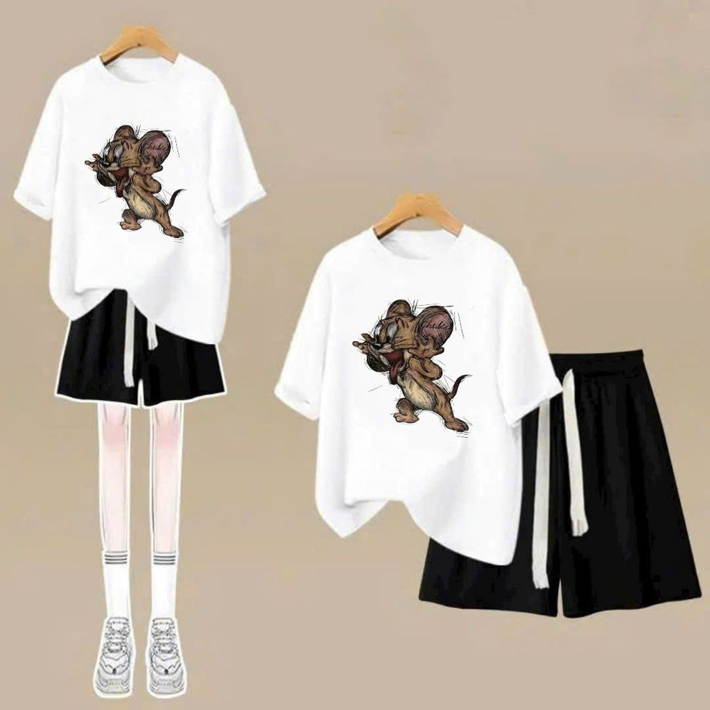 sét bộ quần đùi cộc dây to trơn+mix áo phông form rộng in hình c h u ộ y jelyy-SHOP THỜI TRANG THU BIO