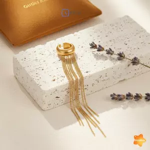 Kẹp bông tai thép không gỉ màu vàng dài, thiết kế mới dành cho nữ