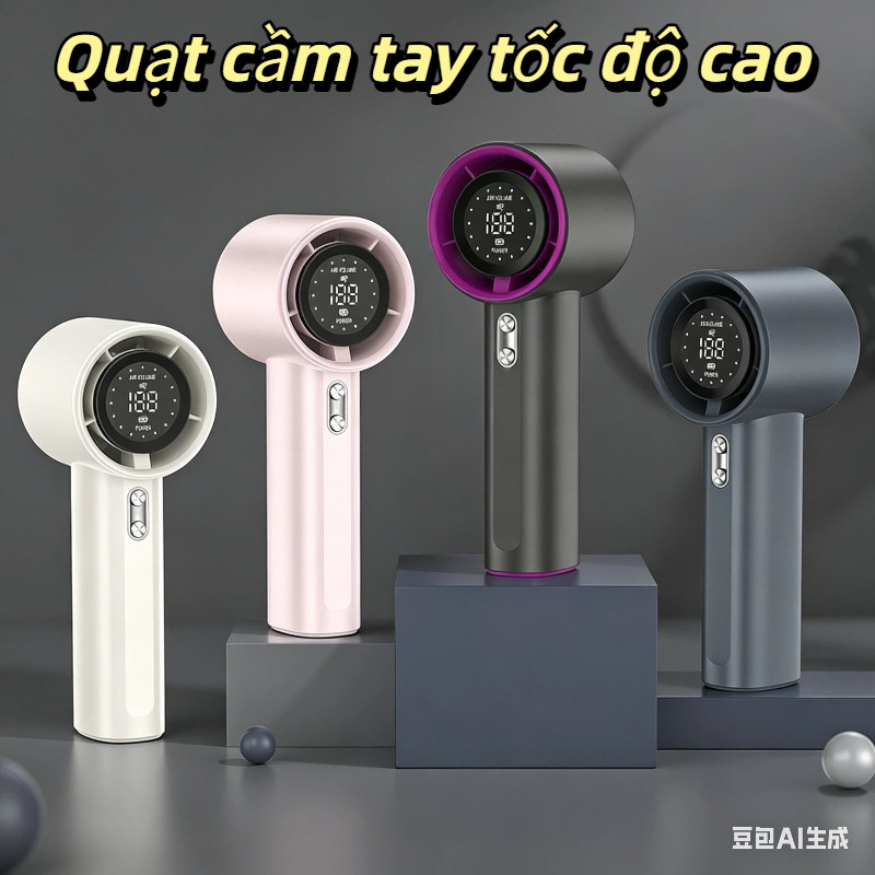 Quạt Cầm Tay Mini Turbo 100 Cấp Gió Mạnh - Pin 4000mAh Màn Hình LED Sạc Type-C Tặng Dây Đeo Du Lịch