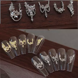 Ánh sáng cao cấp sang trọng|Viền Pháp Niche|Phụ kiện làm móng tay khâu Phong cách|Trang trí móng tay hình bướm hoa hồng bằng kim loại