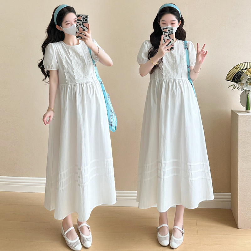 Váy bà bầu mùa hè Váy Cotton nguyên chất kiểu Pháp